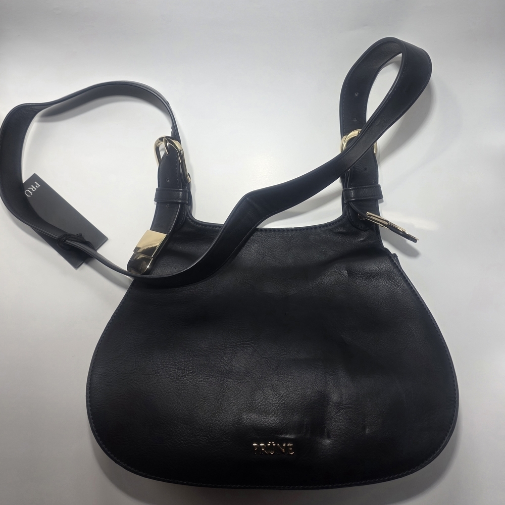 PRÜNE Black Leather Shoulder Bag Gold Hardware New With Tags Defect